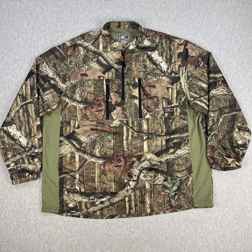 10x Mossy Oak 1/4 Zip Pullover Mens 2XL Brown Breakup Infinity Camo Mesh Sides